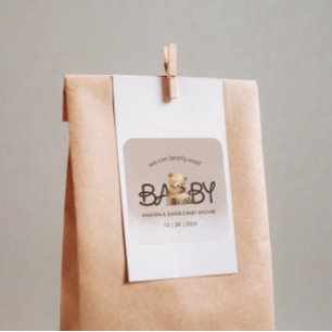 Sticker Carré On peut attendre le Baby shower d'aquarelle