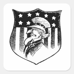 Sticker Carré Oncle patriotique vintage Sam et drapeau américain