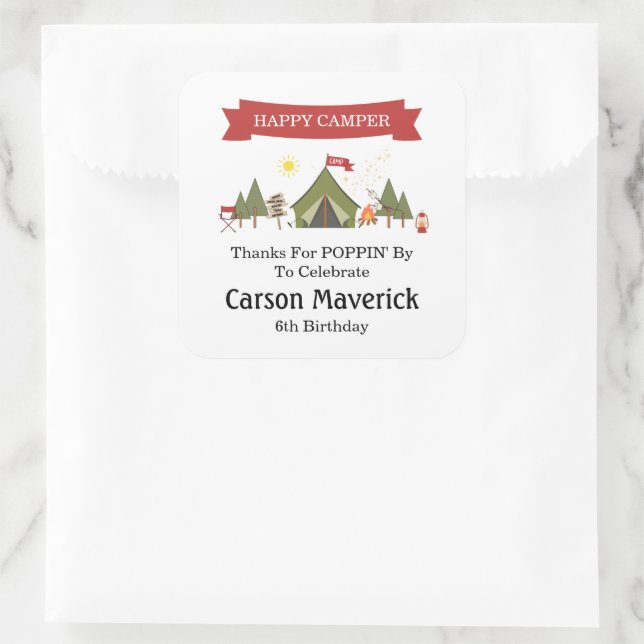 Sticker Carré One Happy Camper Boys Birthday  (Sac)
