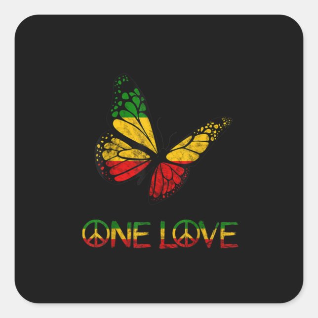 Sticker Carré One Love Butterfly Rasta Reggae (Devant)