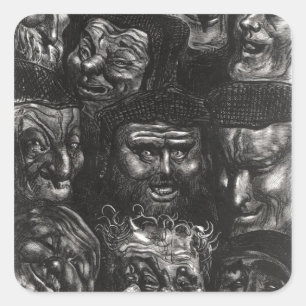 Sticker Carré Onze visages grotesques