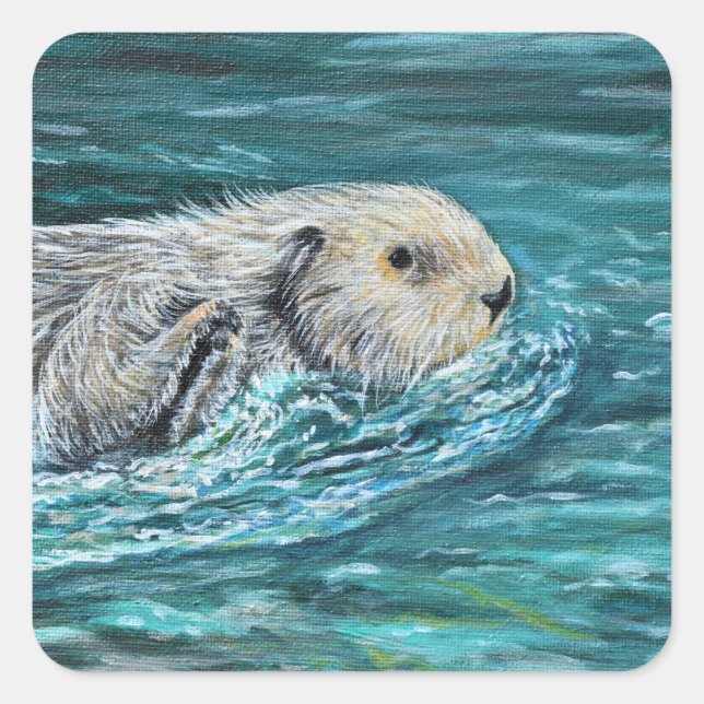 Sticker Carré Ooh Goody Lunchtime Sea Otter Peinture (Devant)