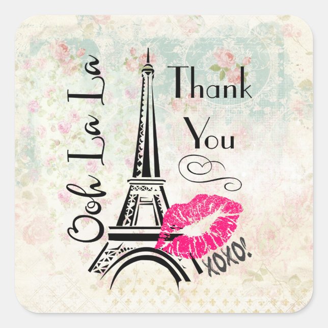 Sticker Carré Ooh La Paris Tour Eiffel Merci (Devant)