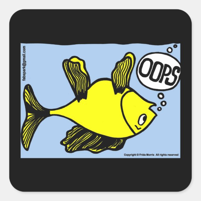 Sticker Carré OOPS à l'envers poisson drôle de dessin animé cade (Devant)