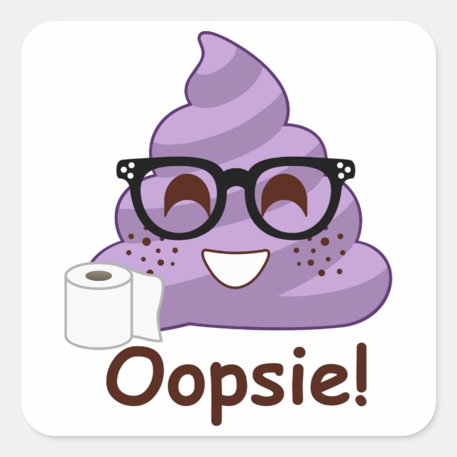 Sticker Carré Oops Emoji Pourpre Poop (Devant)