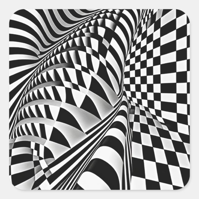 Sticker Carré Op Art Noir Et Blanc (Devant)