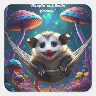 Sticker Carré Opossum psychédélique personnalisé Hippie