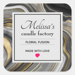 Sticker Carré Or moderne et gris Agate Géode Géode Chandelle en