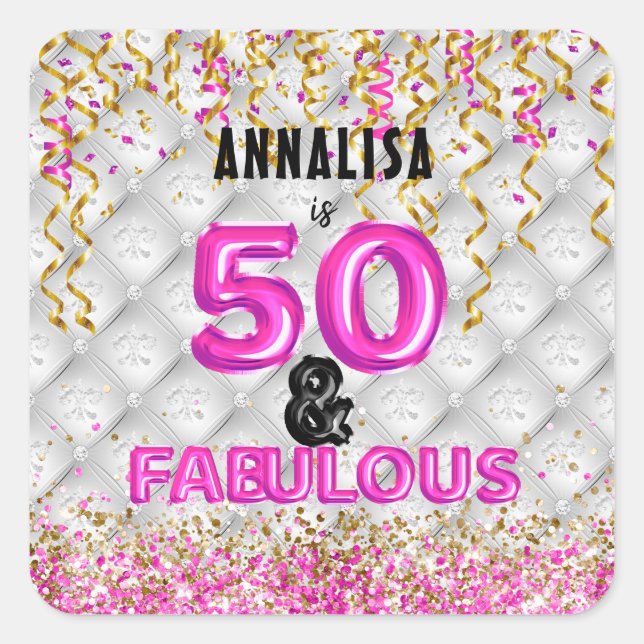 Sticker Carré Or rose 50 Fabuleux 50e anniversaire (Devant)