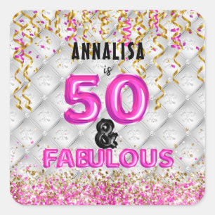 Sticker Carré Or rose 50 Fabuleux 50e anniversaire