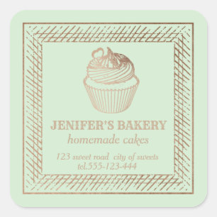 Sticker Carré Or Rose vintage cupcakes et sucreries maison