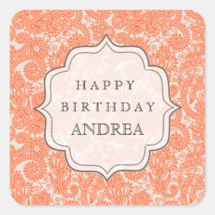 Sticker Carré Orange Automne Anniversaire Dessert Table Balise É