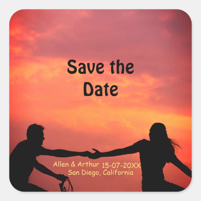 Sticker Carré orange boho enregistrer la date QR ajouter le nom  (Devant)