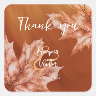 Sticker Carré orange brûlée avec mariage de automne accent feuil