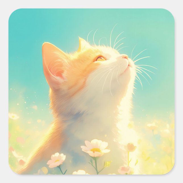 Sticker Carré Orange Cat Daydream (Devant)