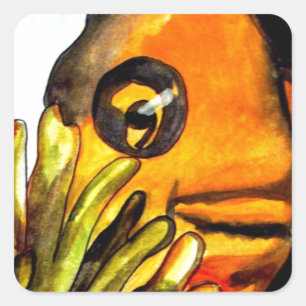 Sticker Carré Orange Clown Poisson aquarelle peinture d'art orig