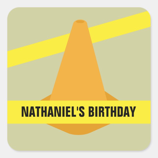 Sticker Carré Orange Cone & Construction Tape Anniversaire (Devant)
