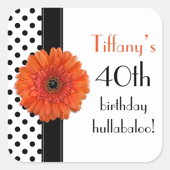Sticker Carré Orange Daisy Black White Polka Dot 40e anniversair (Devant)
