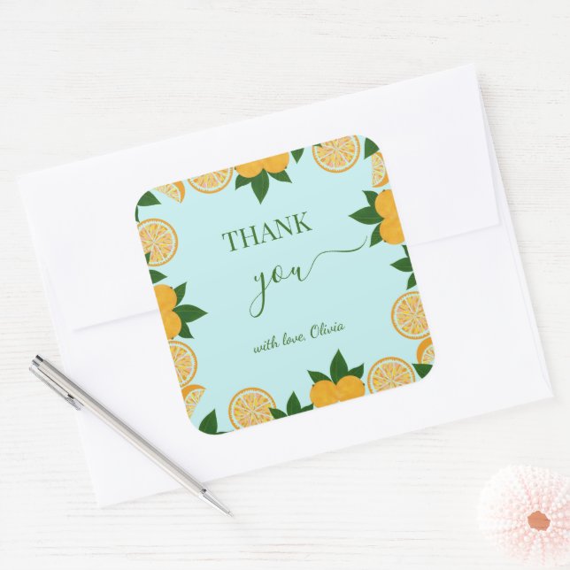 Sticker Carré Orange Fruit Fruit Baby shower frais Cadeau (Enveloppe)