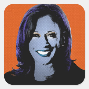 Sticker Carré Orange Kamala Harris Pop Art