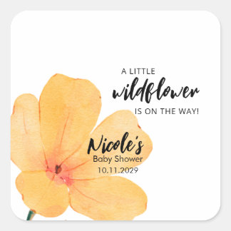 Sticker Carré Orange Little Wildflower On the Way Baby Shower