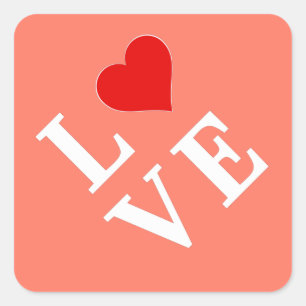 Sticker Carré Orange LOVE and Heart Élégant romantique