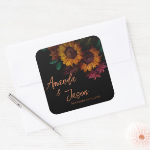 Sticker Carré Orange Rustique Brûlé Joli Mariage Floral