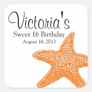Sticker Carré Orange Starfish Beach Anniversaire