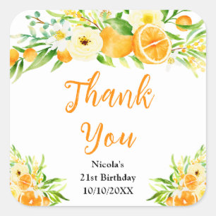 Sticker Carré Oranges Citrus Anniversaire Merci