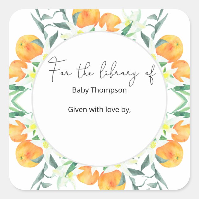 Sticker Carré Oranges de Citrus - Plaque baby shower (Devant)