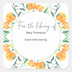 Sticker Carré Oranges - plaque de livre pour baby shower