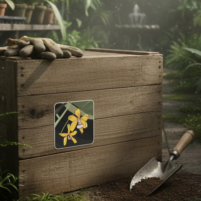 Sticker Carré Orchidée jaune Fleur tropicale Botanique (Créateur téléchargé)