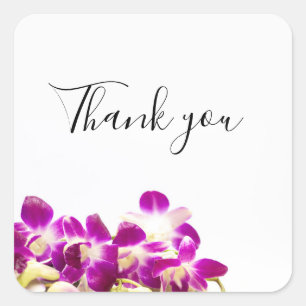 Sticker Carré Orchidée violette avec pierre sur blanc merci