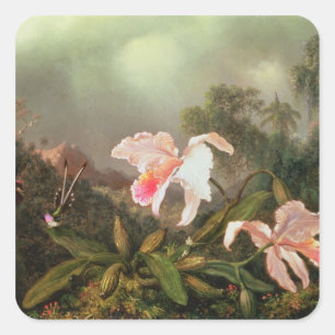 Sticker Carré Orchidées de la jungle et colibris, 1872