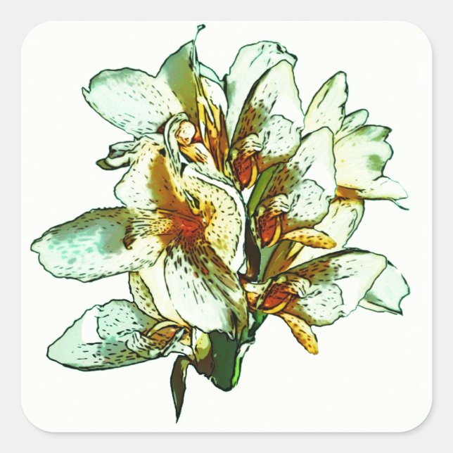 Sticker Carré Orchidées rétro (Devant)
