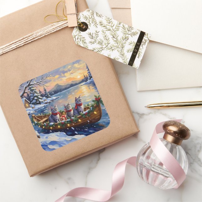 Sticker Carré Oriental Blue Cat Christmas Boat Holiday (Cadeaux)