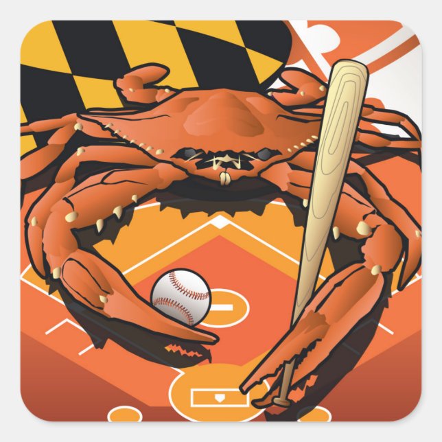 Sticker Carré Oriole Citoyenne Du Crabe, Fête Du Baseball (Devant)