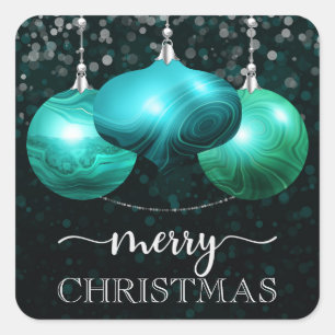 Sticker Carré Ornement de Noël moderne en marbre turquoise