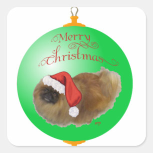 Sticker Carré Ornement de Noël Pékinois