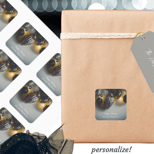 Sticker Carré Ornements de Noël noir gris rétro (Créateur téléchargé)