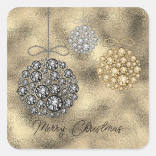 Sticker Carré Ornements or élégants Joyeux Noël