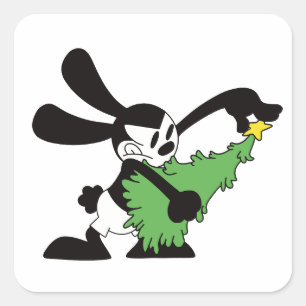 Sticker Carré Oswald Le Chanceux Arbre De Noël Lapin