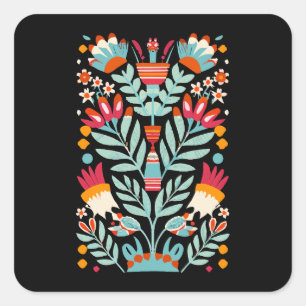 Sticker Carré Otomi Flower Motif mexicain Floral Art