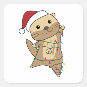 Sticker Carré Otter Christmas Snow Winter Animals