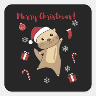 Sticker Carré Otter Christmas Snow Winter Animals Otter