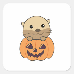 Sticker Carré Otter En Citrouille Orange Koalas Otter Halloween