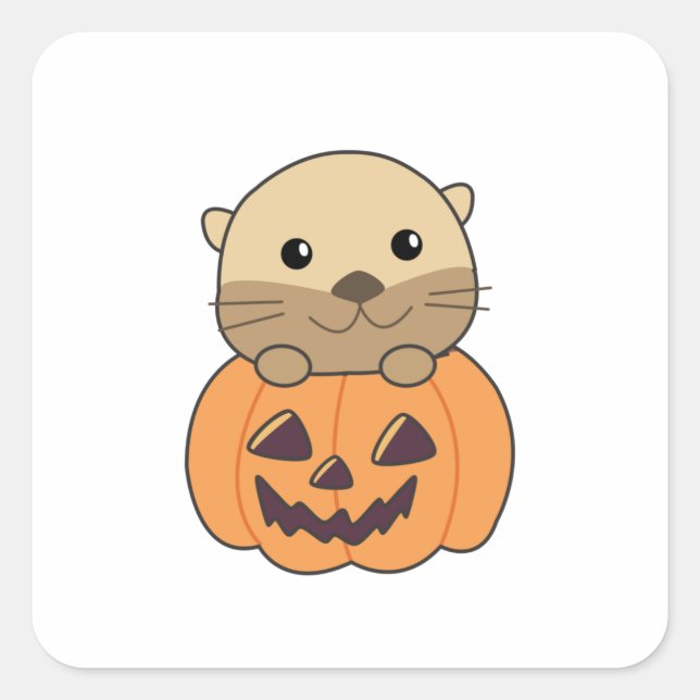 Sticker Carré Otter En Citrouille Orange Koalas Otter Halloween (Devant)