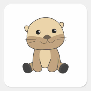 Sticker Carré Otter mignonne Animaux mignons Animal pour enfants
