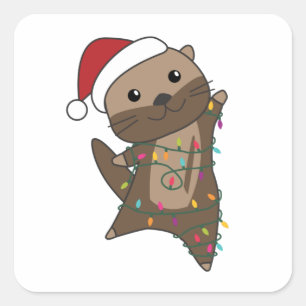 Sticker Carré Otter Noël Neige Animaux d'hiver Otter