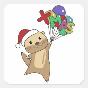 Sticker Carré Otter Noël Neige Animaux d'hiver Otter